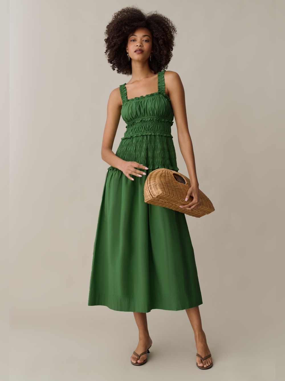 NWT Few Moda Freya Cotton Dress size Medium M Fern Green midi smocked o.p.t
